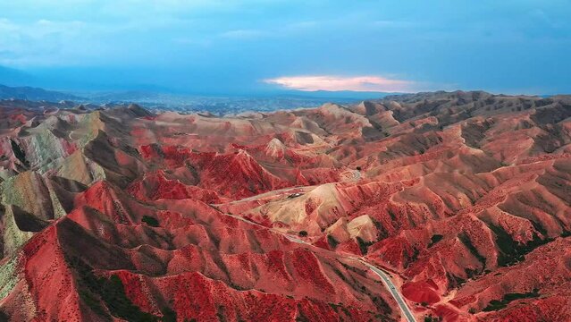 aerial view of red mountains vally