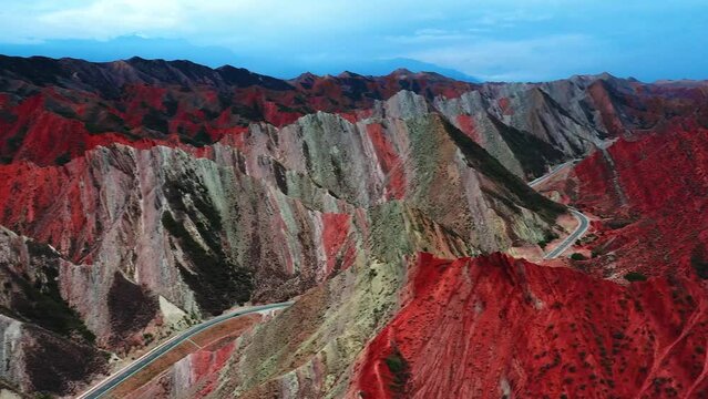 aerial view of red mountains vally