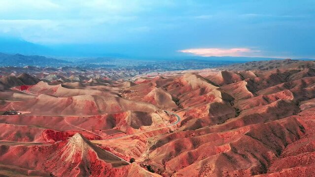 aerial view of red mountains vally