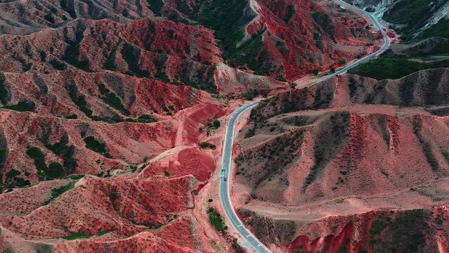 aerial view of red mountains vally