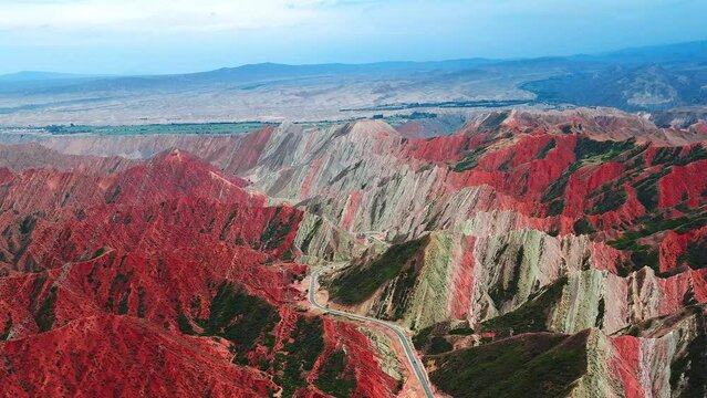 aerial view of red mountains vally