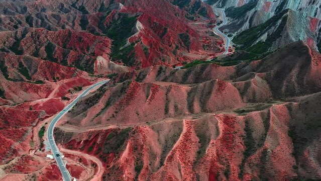 aerial view of red mountains vally