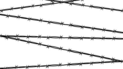 Black Wire barb vector fence Vector illustration on PNG transparent Background 01