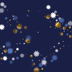 Obraz na płótnie Canvas Traditional Christmas star vector pattern illustration. Gold blue white twinkle confetti.