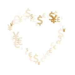 Euro dollar pound yen gold symbols scatter currency vector illustration. Success concept. Currency