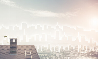Concept of real estate and construction with drawn silhouette on