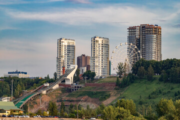 Fototapeta premium Ski jump on the Verkhnevolzhskaya embankment in Nizhny Novgorod. Sights of Nizhny Novgorod.
