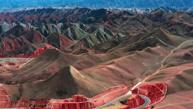 aerial view of red mountains vally