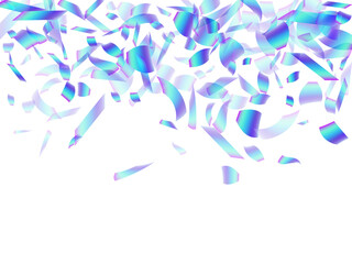 Luxury falling confetti scatter vector background. Blue  hologram particles festival vector. Surprise burst flying confetti. Prize event decor illustration. New Year design.