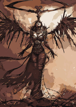 Woman Angel Hero Fantasy Illustration Poster Image, rendering of an angel, An angel in mystic forest,3d illustration