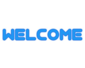 Welcome text blue color on white background 
