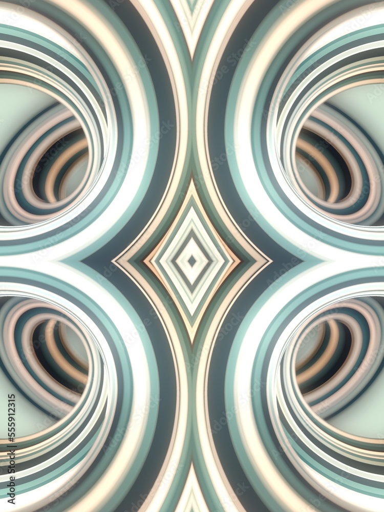 Aufkleber Abstract kaleidoscopic background of twisted geometric shapes with colorful stripes. 3d rendering digital illustration