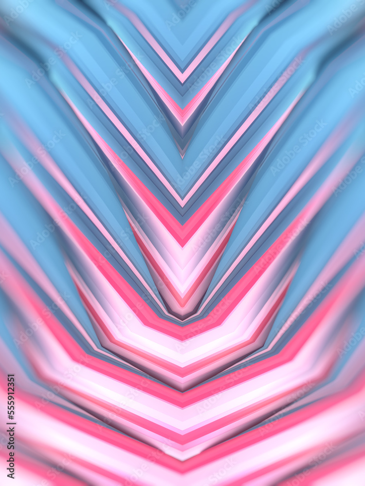 Poster Symmetrical trendy geometric pattern with neon colored texture. 3d rendering digital illustration