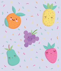 set of cute fruits