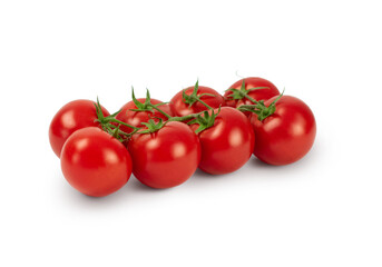 Bunch of cherry tomatoes on white background.