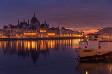 Hungarian parliament at sunrise in Budapest