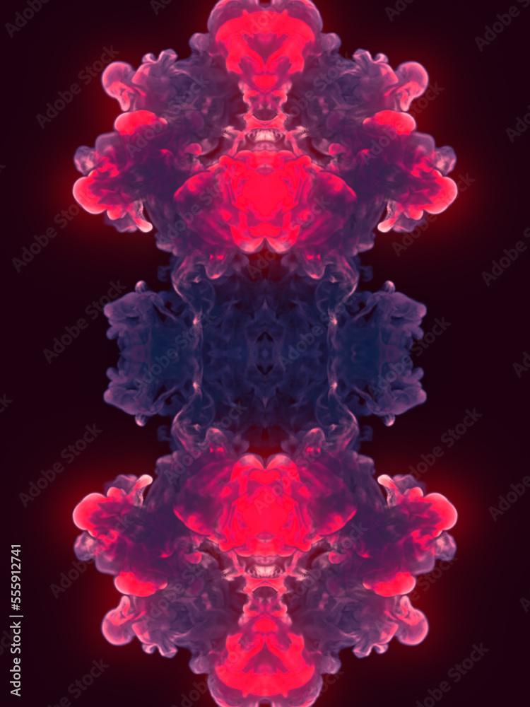 Poster Magic kaleidoscopic pattern with trendy color explosion on dark background. Abstract 3d rendering digital illustration