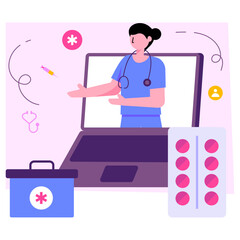 Conceptual flat design illustration of online healthcare 