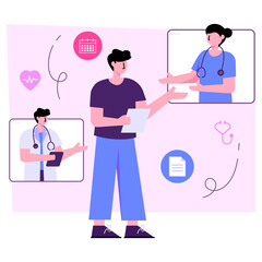 Unique design illustration of online doctor discussion 