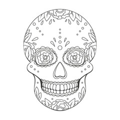 Day of The Dead sugar Skull with floral ornament. Mexican skull. Illustration on transparent background