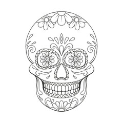Day of The Dead sugar Skull with floral ornament. Mexican skull. Illustration on transparent background