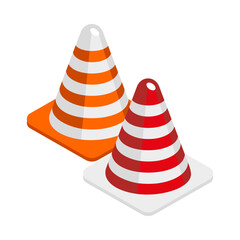 Isometric Traffic Cones Composition