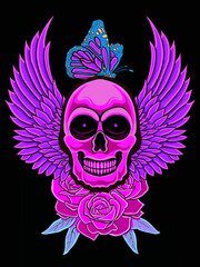 Illustration design of a skull with floral decoration