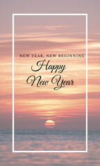 Sunset background on portrait card saying Happy new year