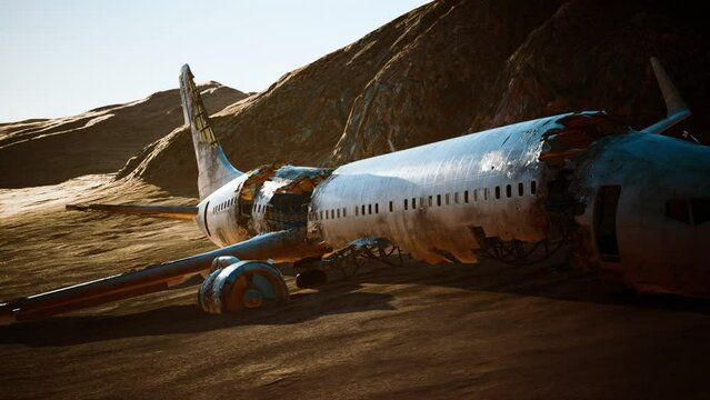 Abandoned Crushed Plane In Desert