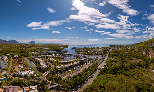 South coast marina in Mauritius island, Trois bras town. Other name is La Balise Marina. This luxury port and villas is in the Noire river estuary.