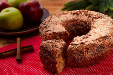 

cake with chocolate frosting, lemon, strawberry, corn, passion fruit