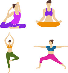 Beautiful yoga girl poses vector design elements for posters, flyers and.