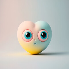 Abstract realistic illustrated pastel colorful a heart shaped caricature, small, cute fictional love creature. Decorative puffy heart. Soft pastel minimal background. Generative AI.