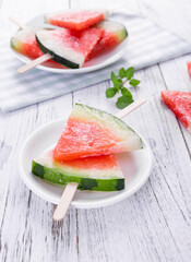 Sliced watermelon popsicles in summer