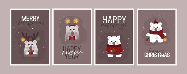 A series of postcards with bears for the New Year and Christmas