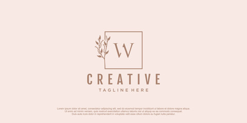 Initial logo w with floral design icon vector illustration