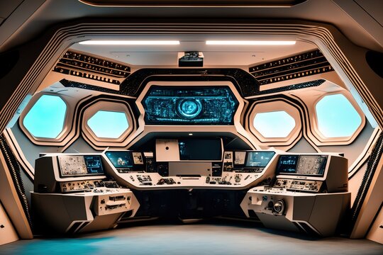Spaceship interior with view on the planet Earth 3D rendering el Stock  Photo by ©sdecoret 157951580