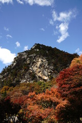 昇仙峡、渓谷、岩山、岩、自然、紅葉、滝、水、川、流れ、葉、木、山、観光、旅行、日本、御岳昇仙峡、山梨県、しょうせんきょう、荒川、日本五大名峡、名勝、景色、風景、荒々しい、美しい、紅葉、赤い、葉、赤い葉、秋、11月、みたけ、覚円峰、巨岩、石門、花崗岩、甲府、こうふ、やまなし、けいこく、ハイキング、マイナスイオン、空、野外、ツアー、木、大きい岩、