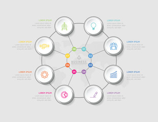 Circular Connection Steps business Infographic Template with 8 Element