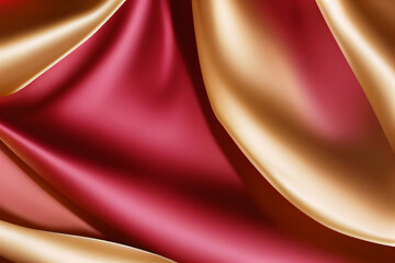 Close-up view of a digitally generated image of a multicolored wavy satin fabric. Generative AI