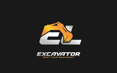 EL logo excavator for construction company. Heavy equipment template vector illustration for your brand.