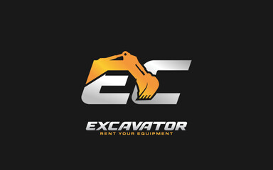 EC logo excavator for construction company. Heavy equipment template vector illustration for your brand.