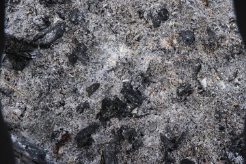 Background of burning wood ashes and charcoal
