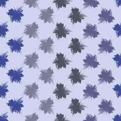 Seamless geometric pattern with blue flowers on light blue background. Vector print for fabric background, textile