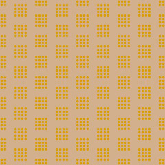 Seamless geometric pattern with golden dots in squares on pink background. Vector print for fabric background, textile