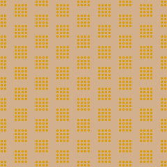 Seamless geometric pattern with golden dots in squares on pink background. Vector print for fabric background, textile