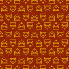 Seamless geometric pattern with golden symbols on dark red background in art deco style. Vector print for fabric background