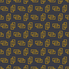 Seamless geometric pattern with golden symbols on dark blue background in art deco style. Vector print for fabric background