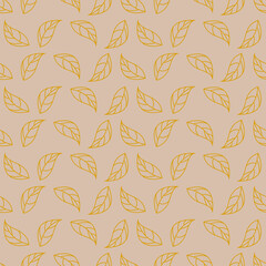 Seamless geometric pattern with golden leaves on light pink background. Vector print for fabric background, textile