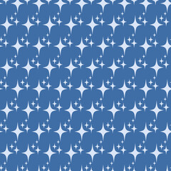 Seamless geometric pattern with white stars on blue background. Vector print for fabric background, textile